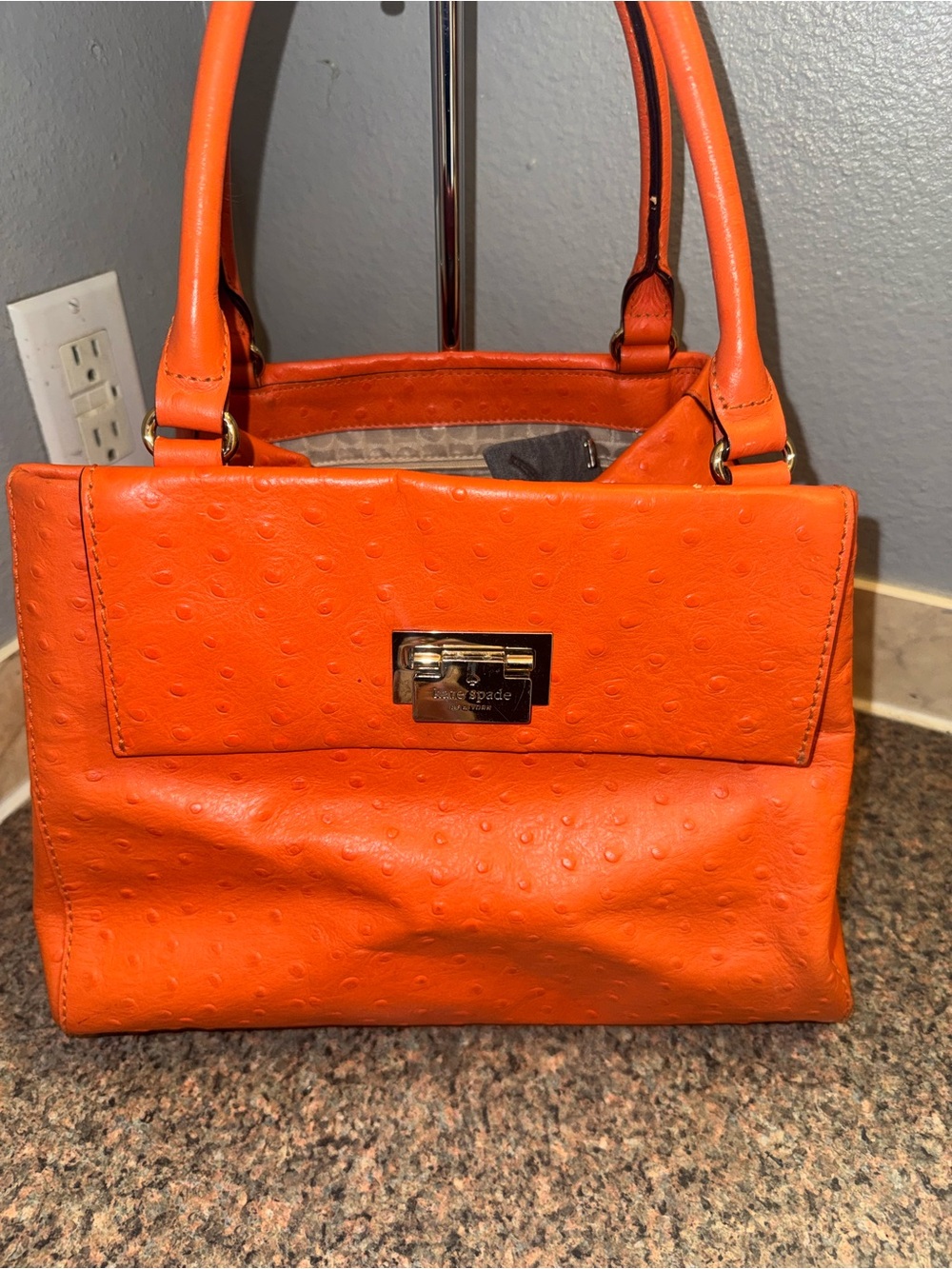 Kate Spade Orange ostrich embossed  Leather Top-Handle Satchel